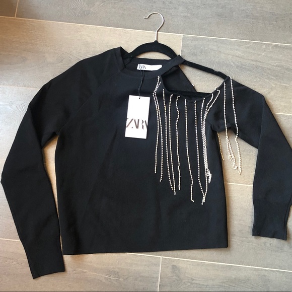 Zara crop shoulder black sweater - Picture 2 of 8
